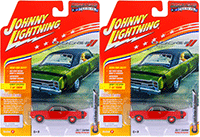 Show product details for Round 2 Johnny Lightning - Muscle Cars U.S.A. | Dodge Dart Swinger (1969, 1/64 scale diecast model car, Bright Red/Black) JLMC011/24B