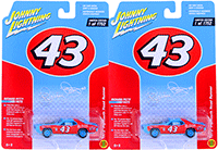 Show product details for Round 2 Johnny Lightning - Richard Petty Plymouth Road Runner #43 Hard Top (1972, 1/64 scale diecast model car, Petty Blue/Red) JLSP001/24